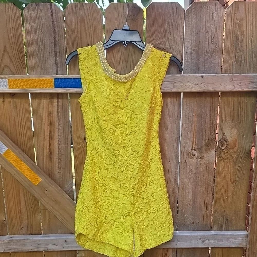 Yellow Lace Sleeveless Romper
